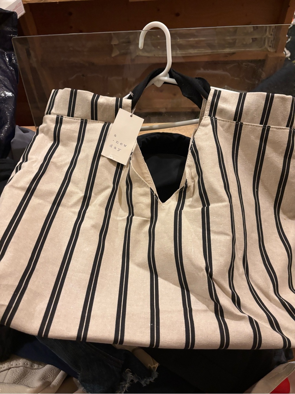 Striped Canvas Tote Bag in Cream and Black